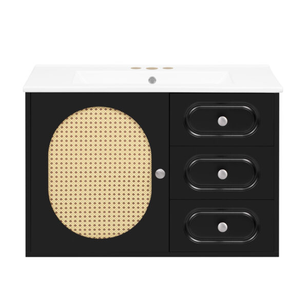 30" Bathroom Vanity with Ceramic Sink, Mid-Century Bathroom Vanity Cabinet with 2 Drawers, Bathroom Vanities Cabinet with Large Storage Space
