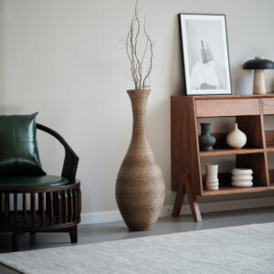 39-inch Tall Artificial Rattan Floor Vase in Elegant Beige - Statement Piece for Living Room Decor, Entryway, or Hallway - Versatile Home Accent for Dried or Silk Floral Arrangements