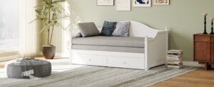 Twin Size Wood Daybed Extended Bed with Storage Drawers Wooden Sofa Bed for Living Room Guest Room, White