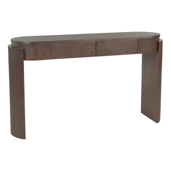 TREXM Entryway Table with Natural Wood Grain Finish, Console Table with Fluted Design, Oval Top and 2 Drawers for Entryway and Living Room (Espresso)