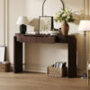TREXM Entryway Table with Natural Wood Grain Finish, Console Table with Fluted Design, Oval Top and 2 Drawers for Entryway and Living Room (Espresso)