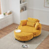 51-inch beige corduroy sofa with two throw pillows and a waist pillow with an extra tray for comfortable seating suitable for small apartment bedroom space