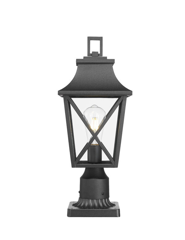 Outdoor Post Light, Black Pole Lantern Lighting Fixture with Pier Mount Base Hard Wired, Outdoor Column Lights Exterior Lamp Post Lantern with Glass for Garden Yard Patio Path (2 pack)