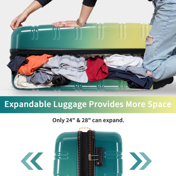 Hardshell Luggage Sets 3 Piece Gradient Color Expandable Suitcase with Spinner Wheels and TSA Lock Lightweight 20" 24" 28" Available,Green+Yellow