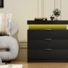Nightstand with Charging Station and LED Lights,Night Stand with Sliding Top for Bedroom,Bedside Table with Drawers,Modern End Side Table,Black.28.8''W x 17''D x 30.5''H.