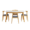 5-Piece Mid-Century Modern Dining Set - Solid Wood Frame Table + 4 Beige Upholstered Chairs(White Oak+Gray)