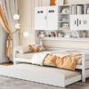 Twin Size Wooden Daybed With Twin Size Trundle, and All-in-One Cabinet and Shelf, White