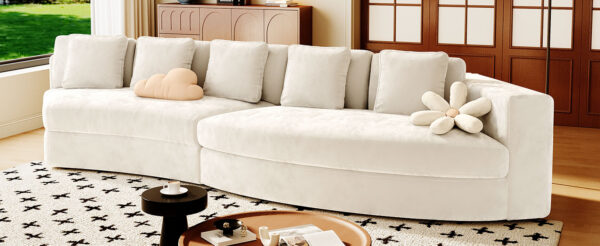 U_Style 115.7" Pure Foam Modular Sofa, 2-Piece Set with 5 Cushions, 4-Seater, Chenille Jacquard Fabric, Curved Design, No Assembly Required, Soft Upholstered Sofa for Living Room & Bedroom
