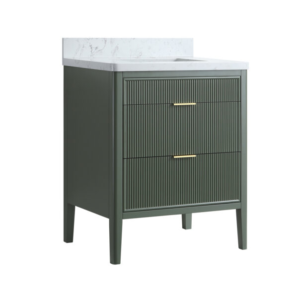 Fully Assembled 30''  Green Freestanding Single Sink Bathroom Vanity with Solid Wood Construction and Engineered Marble Top