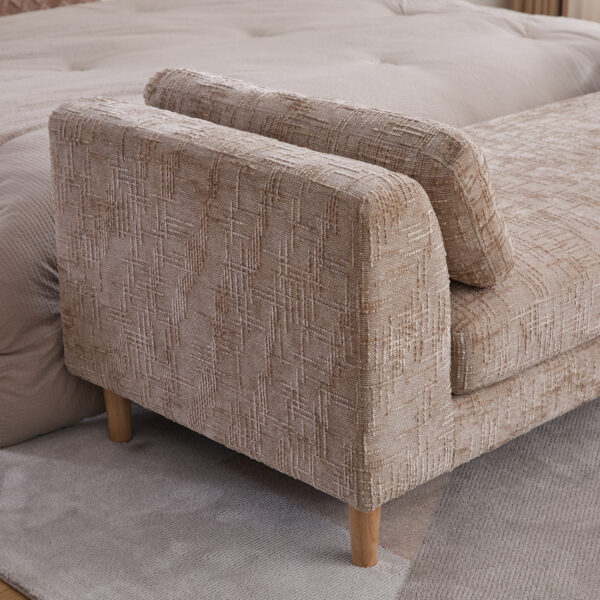83.1"Wide Modern Upholstered End of Bed Bench with Armrests, Chenille Chaise Lounge Couch with 2 Bolster Pillows, Daybed with Rubberwood Legs For Living Room,Bedroom,Apartment,Guestroom, Wheat
