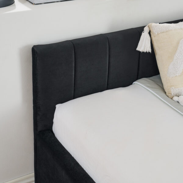 24967e5474e54df4b525eebcfb9ca058_7da158b2f97bae00a7c4f8bfe2144612 Full Size Upholstered Tufted Bed Frame with Two Drawers, Sofa Bed Frame with Comfortable Backrest and Armrests, Velvet, Black(79.5''x58''x25'')
