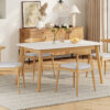 5-Piece Mid-Century Modern Dining Set - Solid Wood Frame Table + 4 Beige Upholstered Chairs(White Oak+Beige)