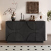 TREXM 4-Door Large Storage Sideboard, Wood Sideboard Cabinet with Semi-Circular Handles and Adjustable Shelves for Dining Room, Kitchen, and Living Room (Black)