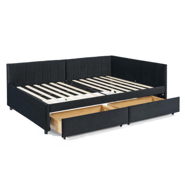25cf1f8a454e418fb14a36ba20973dac_b6f1b604fdc1fa4facb7fb2cb291b37b Full Size Upholstered Tufted Bed Frame with Two Drawers, Sofa Bed Frame with Comfortable Backrest and Armrests, Velvet, Black(79.5''x58''x25'')