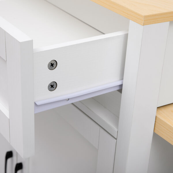 K&K 82.7 inch Kitchen Island with Extendable Dining Table for 4-6 Person,Two-tone Kitchen Table with Double-sized Storage, Power Outlet, Kitchen island with Storage 2 Drawers 2 Side Open Shelves,White