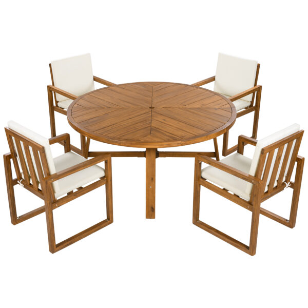 5-Piece Outdoor Patio Dining Set Acacia Wood Outdoor Dining Set Patio Furniture Set with Four  Armchairs and a Table for Garden, Balcony, Backyard, Beige