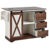 K&K 55.5" Farmhouse Kitchen Island with Drop Leaf, Kitchen Storage Island with Barn Door, Power Outlet, Rolling Kitchen Cart on Wheels with Spice Rack, for Home, Kitchen, Dining Room, White