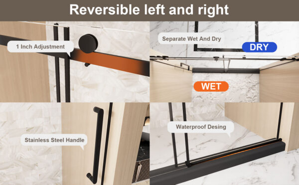 26d5952b72c549d59f746e0526c27de1_5c6c07512a6e910f462ef1bcd113a731 Frameless Single sliding shower door 60 "W x 76" H, 1/4 "(6 mm) Clear Tempered Glass, Explosion Proof Film, Stainless Steel Handle Square Tube Track ,Matte Black