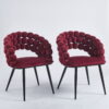 wine red  Modern chair(set of 2 ) with golden color iron tube legs,  soft cushions and comfortable backrest, suitable for dining room, living room, cafe,hairball back