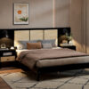 Queen Size Solid Wood Bed Frame with 2 Nightstands, Elegant Design with Lamps, Rattan and Wood Combination,Black
