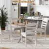 TREXM 5-Piece Retro Functional Dining Table Set Wood Round Extendable Dining Table and 4 Upholstered Dining Chairs (Off White)
