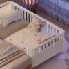 Twin Size Wood Platform Bed for Kids, Wood Low Profile Twin Bed with Rails for Girls and Boys, White (Patented Design)