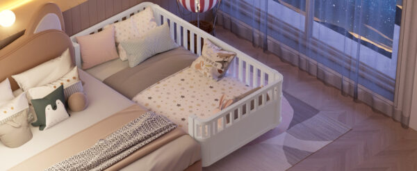 Twin Size Wood Platform Bed for Kids, Wood Low Profile Twin Bed with Rails for Girls and Boys, White (Patented Design)
