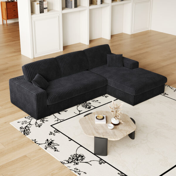 2794f60f7dcb447893d7d5689b6ee5dc_045fc3d19190b8f22ddbc576e3cbd941 114.5'Modern Corduroy Modular foam Sofa, Recliner Seat reversible Sofa, 2-in-1 Sofa with Recliner and L-Shaped Sofa Combination with Three Cushion Neck Pillow Combination and Two Throw Pillows