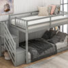 Twin over Twin Floor Bunk Bed, Ladder with Storage, Gray