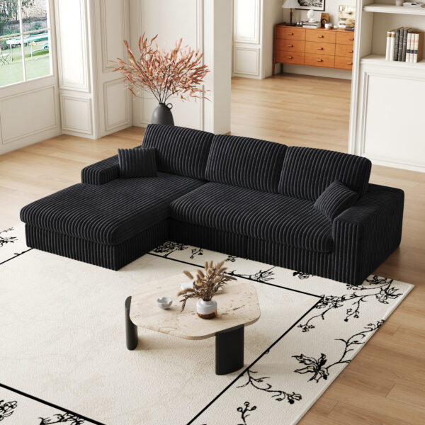 28290d4c7ec04b499b699c55e13f353b_84ecf4700c0a5e04d5402baede5b6b45 114.5'Modern Corduroy Modular foam Sofa, Recliner Seat reversible Sofa, 2-in-1 Sofa with Recliner and L-Shaped Sofa Combination with Three Cushion Neck Pillow Combination and Two Throw Pillows