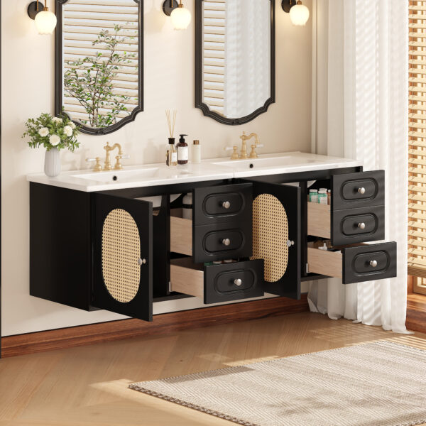 30" Bathroom Vanity with Ceramic Sink, Mid-Century Bathroom Vanity Cabinet with 2 Drawers, Bathroom Vanities Cabinet with Large Storage Space