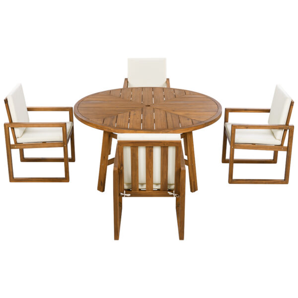 5-Piece Outdoor Patio Dining Set Acacia Wood Outdoor Dining Set Patio Furniture Set with Four  Armchairs and a Table for Garden, Balcony, Backyard, Beige