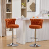COOLMORE Velvet Bar Stool Set of 2, Adjustable Swivel Bar Stools with Silver Plated Metal Leg, Chrome Nailhead, Counter Height Chair for Kitchen,Dining Room