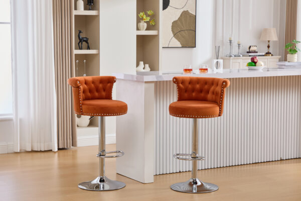 COOLMORE Velvet Bar Stool Set of 2, Adjustable Swivel Bar Stools with Silver Plated Metal Leg, Chrome Nailhead, Counter Height Chair for Kitchen,Dining Room