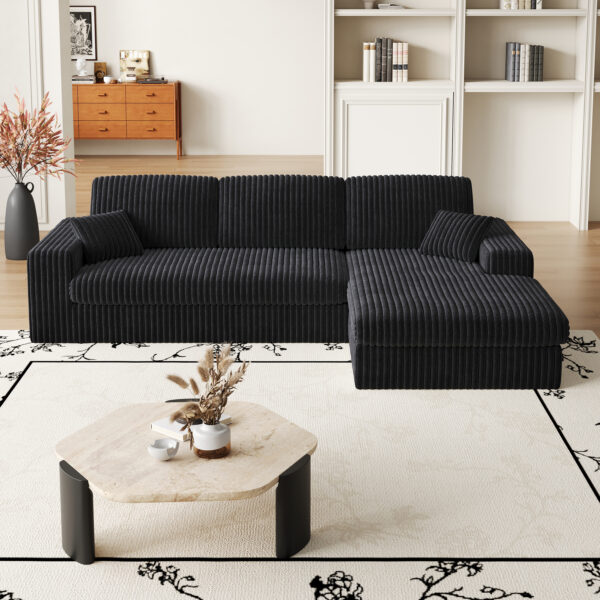 29e34632e5c7444c834a93c4e807ab11_5d64a49036378afae66d7f7685eecd8c 114.5'Modern Corduroy Modular foam Sofa, Recliner Seat reversible Sofa, 2-in-1 Sofa with Recliner and L-Shaped Sofa Combination with Three Cushion Neck Pillow Combination and Two Throw Pillows