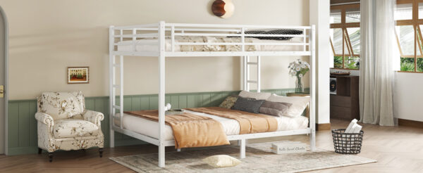 Metal Queen over Queen Bunk Bed for Teens and Adults,Space-Saving/Noise Reduced/No Box Spring Needed,White