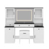 61.5" Farmhouse Vanity Desk with Mirror and LED Lights, Dressing Table with 5 Drawers and 4 Cabinets, Makeup Vanity Table Set with Glass Visual Desktop and Cushion Stool, for Bedroom