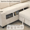 L-Shaped Sectional Sofa Bed with Pull-Out Bed & Storage, 5-Seat Sleeper Couch with USB Charging, Convertible Design for Living Room, Apartment, Corduroy Fabric, Beige
