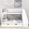 Twin over Full Bunk Bed with Trundle and Built-in Desk, Three Storage Drawers and Shelf,White
