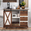 K&K 55.5" Farmhouse Kitchen Island with Drop Leaf, Kitchen Storage Island with Barn Door, Power Outlet, Rolling Kitchen Cart on Wheels with Spice Rack, for Home, Kitchen, Dining Room, White