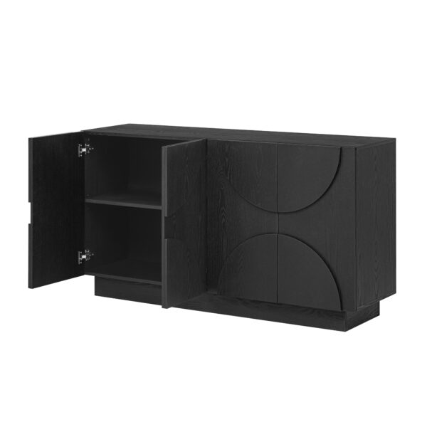 TREXM 4-Door Large Storage Sideboard, Wood Sideboard Cabinet with Semi-Circular Handles and Adjustable Shelves for Dining Room, Kitchen, and Living Room (Black)