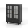 Minimalist Black Buffet Cabinet with Double Glass Doors and Drawer, Modern Wooden Storage Sideboard Cupboard for Living room, Dining Room Hallway Entryway(Black)