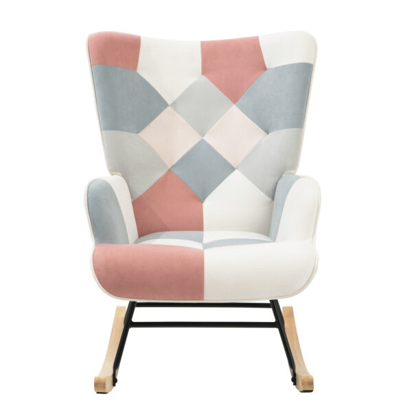 2b8e96be83f145c487dd81a2a51cd2b9_20230723_486a8123cc54f41e105fcd6e455c62d5 Accent Rocking Chair, Mid Century Fabric Rocker Chair with Wood Legs and Patchwork Linen for Livingroom Bedroom