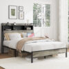 Full size bed frame, wooden platform bed frame, with storage and 2 USBs, no noise, no need for box springs, easy to assemble tools, large storage space under the bed, Antique Gray