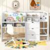 Full Size Low Loft Bed with Built-in Desk,Storage Cabinets and Open Bookcase,Whiteboard for Graffiti,White(ETA:7/8)