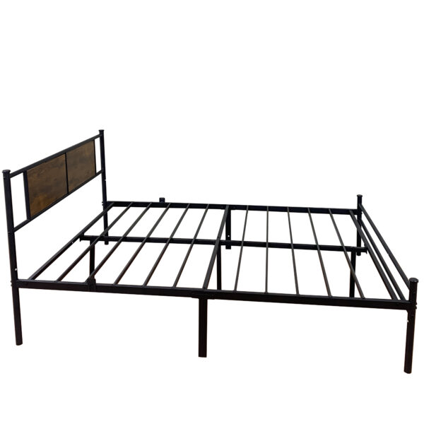 2c26f4f3e6d0481c953e21b3bc97c120_dd549cfaaa9c3ad4d4a8fd6325c4ea88 Queen Size Metal Bedframe with Wood Panel Headboard - Black+Brown