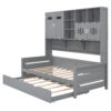 Twin Size Wooden Daybed With Twin Size Trundle, and All-in-One Cabinet and Shelf, Gray