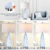 Modern Table Lamp Set of 2 Touch Control, 27" Tall Faded Swirl Blue Gray Art Glass Bedside Lamp with USB Ports, 3-Way Dimmable Hand Crafted Nightstand Lamps White Drum Shade for Living Room, Bedroom