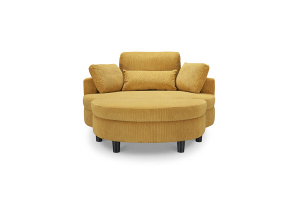 51-inch beige corduroy sofa with two throw pillows and a waist pillow with an extra tray for comfortable seating suitable for small apartment bedroom space