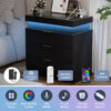 Nightstand with Charging Station and LED Lights,Night Stand with Sliding Top for Bedroom,Bedside Table with Drawers,Modern End Side Table,Black.28.8''W x 17''D x 30.5''H.
